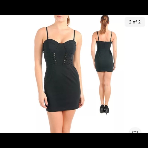 Sexy Black Bodycon bustier Corset style padded cups Stretchy mini cleavage dress - Picture 5 of 6
